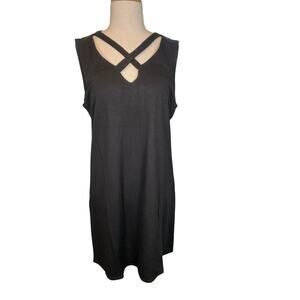 Lanston Size Large Black Dress Deep V-Neck Small Open Back Casual Over Sized NWT
